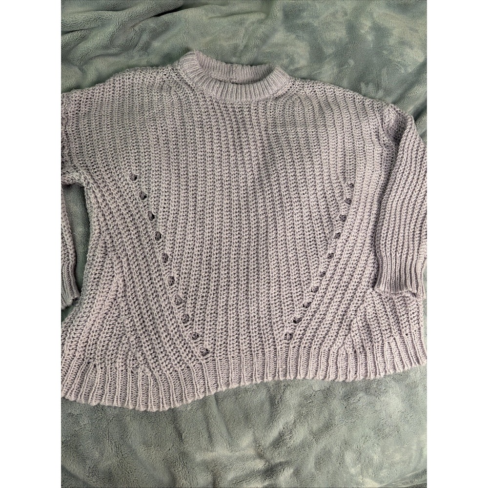 American Eagle Oversized Bulky Crop Sweater Small Lavender Crew Neck Cable